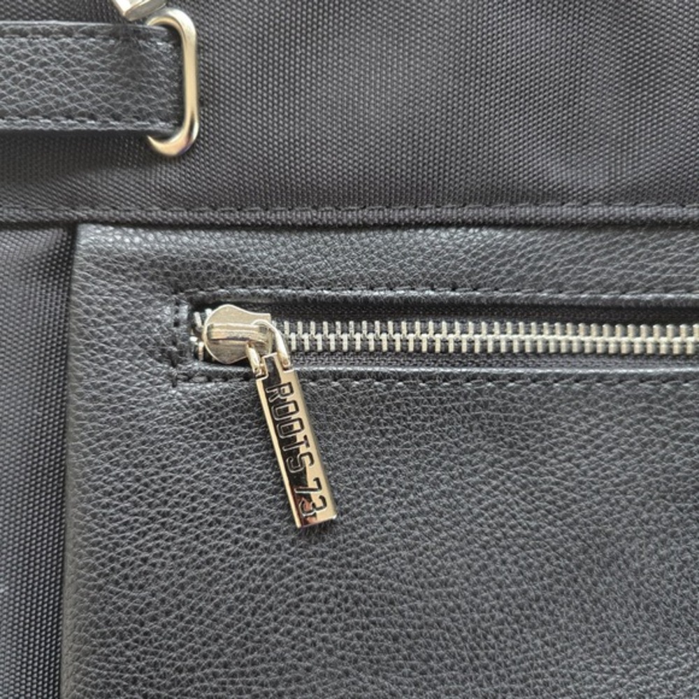 Roots 73 Black Faux Leather Nylon Crossbody Bag‎ Adjustable Strap Zipper Pockets - Picture 5 of 16